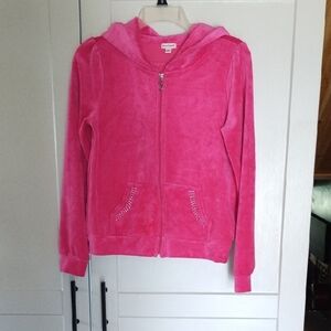 Vintage Juicy Couture Hot Pink Velour Zip-Up Hoodie with Studded Pockets